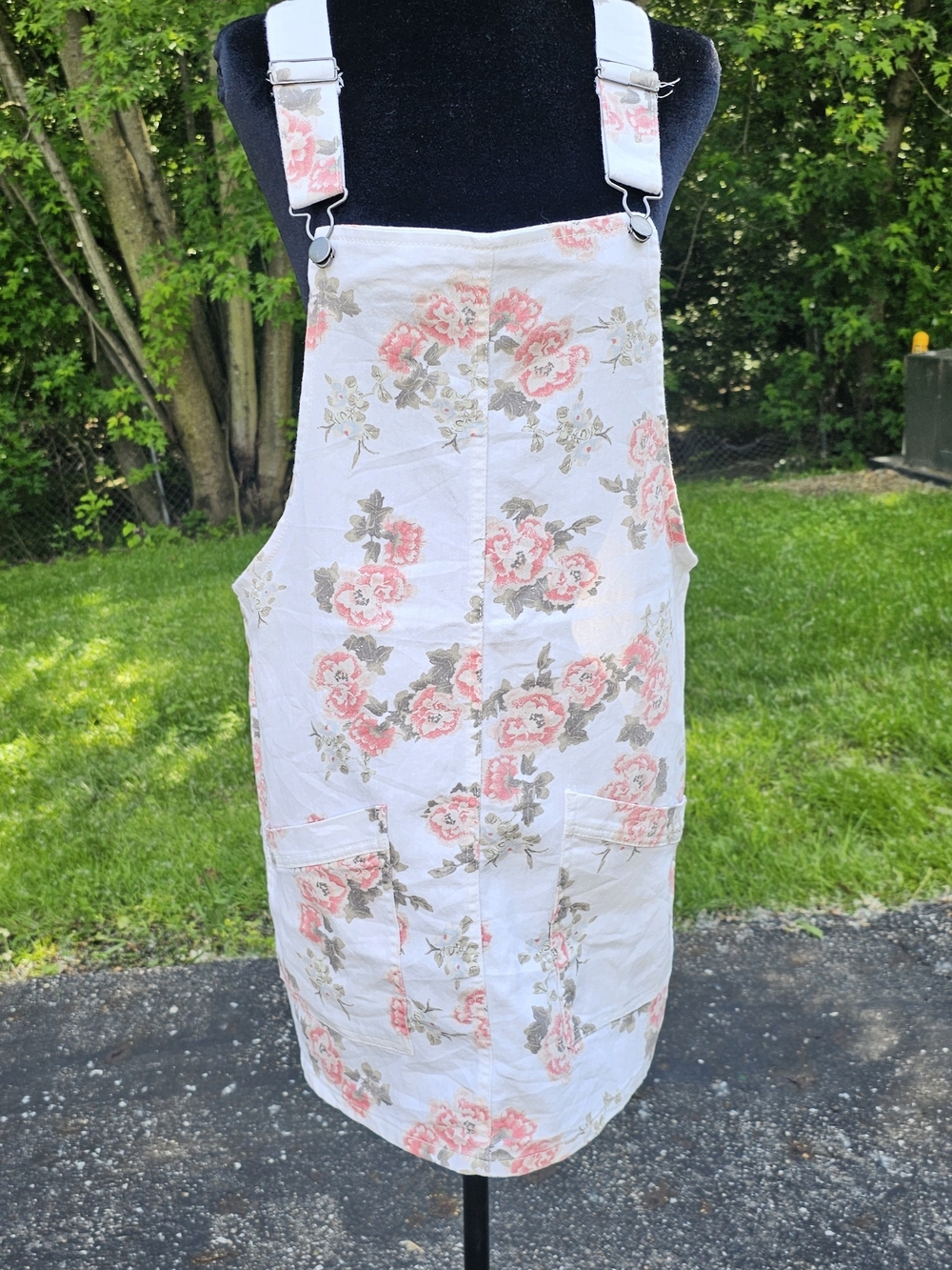 No Boundaries White Floral Overall Dress with Pink Roses
